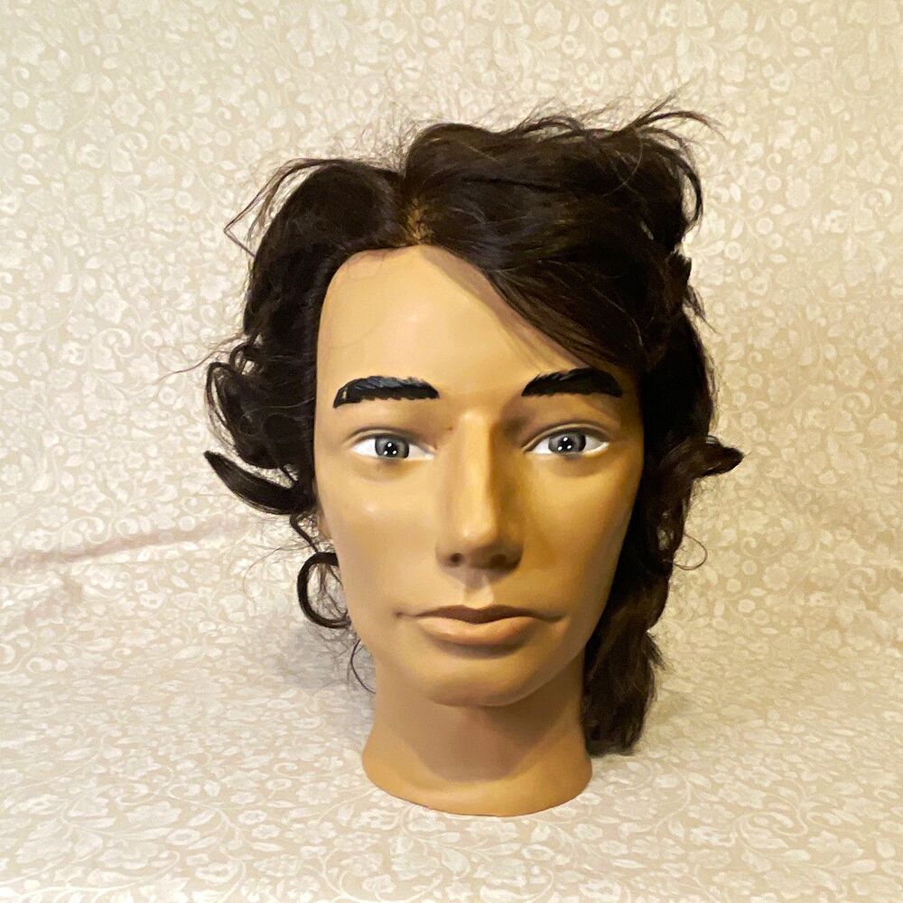 Pivot Point Samuel Male Hair Mannequin Head, Dark Brown Synthetic Hair, Beige